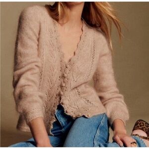 Sezane Angelo Soft Beige Mohair and Merino Cardigan Sz M/6
